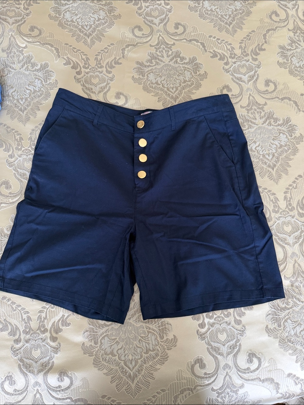 Navy Women's Bermuda Shorts with Gold Button Detail